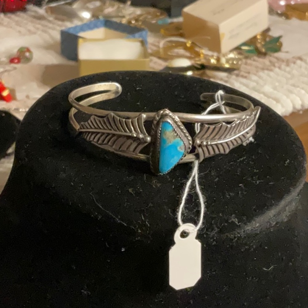 BRIGHT BLUE TURQUOISE Sterling Handmade Cuff Bracelet 6.25” 12 grams